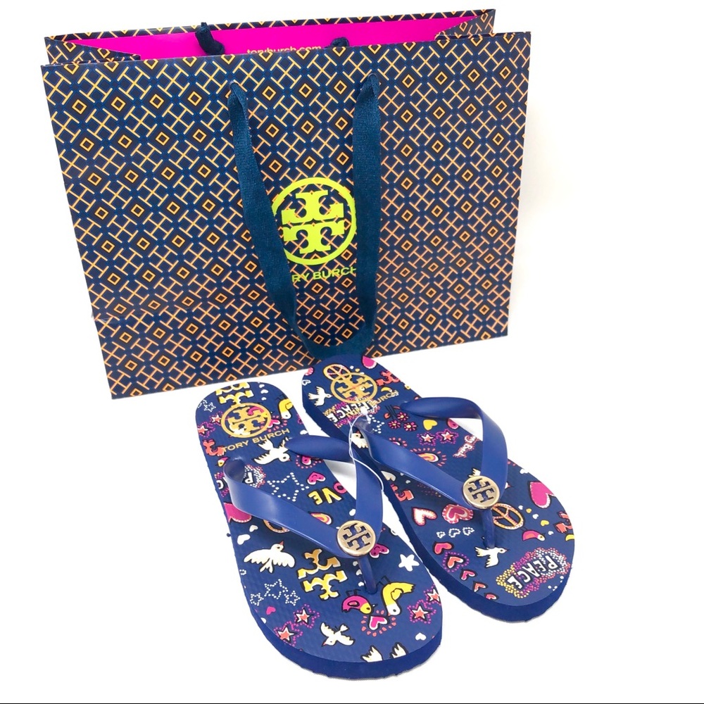 NWT Tory Burch Peace Love & Doves Flip Flops